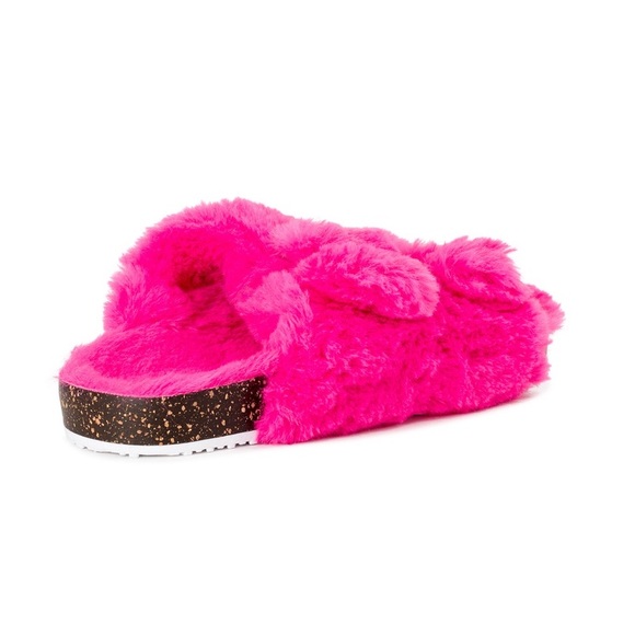 Big kids size 6 Hot pink Two-Buckle Faux Fur Slippers - Picture 3 of 6